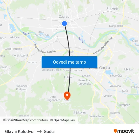 Glavni Kolodvor to Gudci map