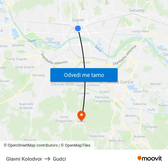 Glavni Kolodvor to Gudci map