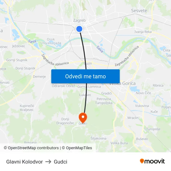 Glavni Kolodvor to Gudci map