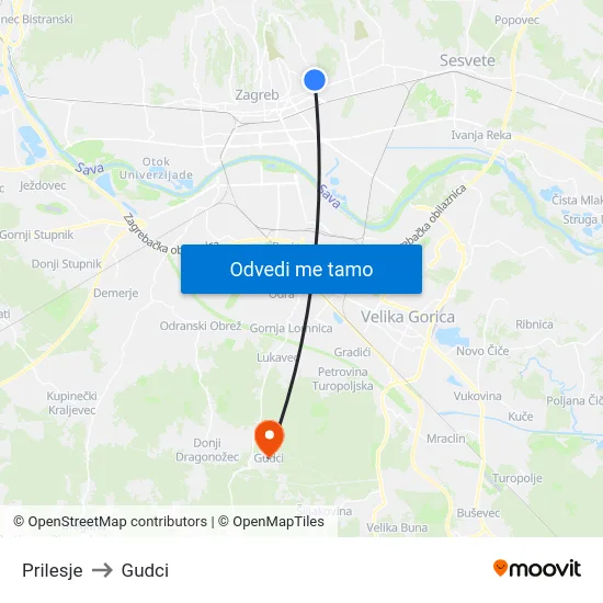 Prilesje to Gudci map