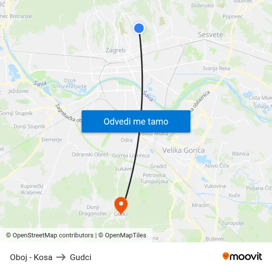 Oboj - Kosa to Gudci map