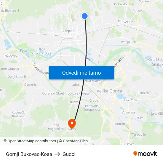 Gornji Bukovac-Kosa to Gudci map