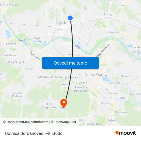 Bolnica Jordanovac to Gudci map