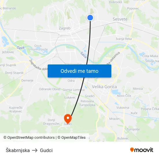 Škabrnjska to Gudci map