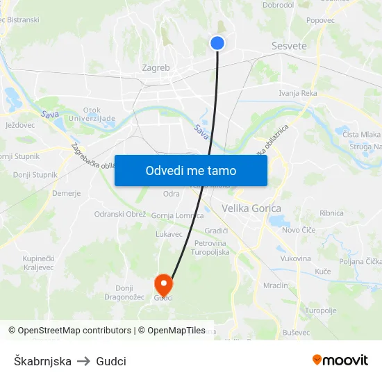 Škabrnjska to Gudci map