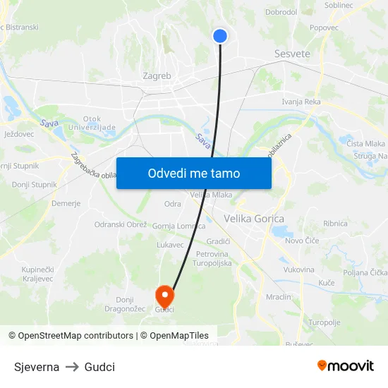 Sjeverna to Gudci map