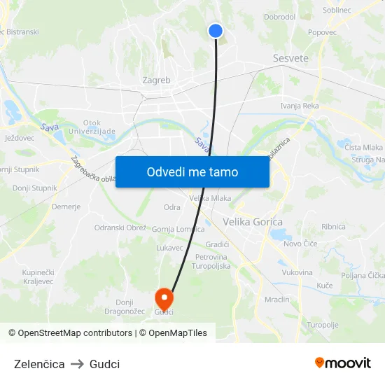 Zelenčica to Gudci map