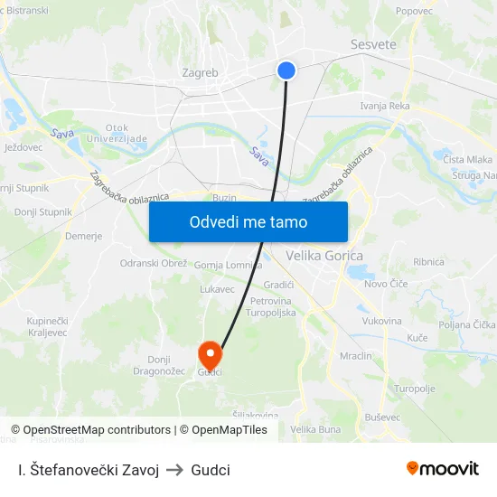 I. Štefanovečki Zavoj to Gudci map