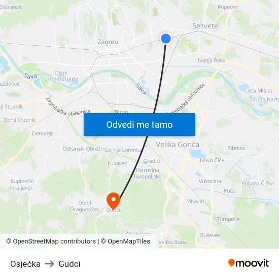 Osječka to Gudci map