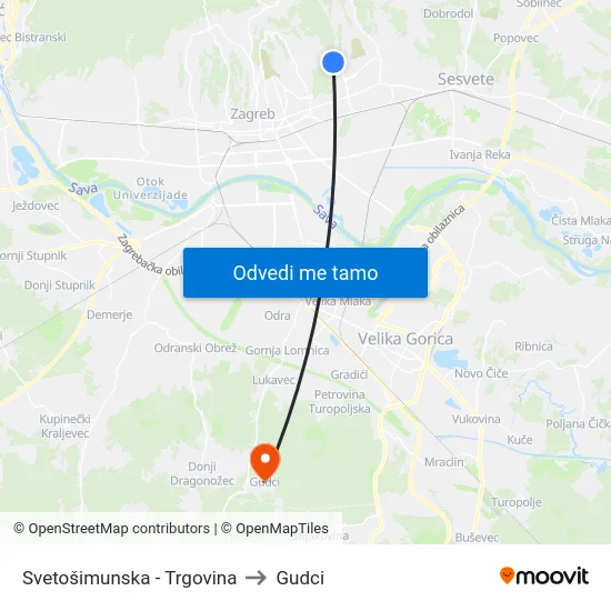 Svetošimunska - Trgovina to Gudci map