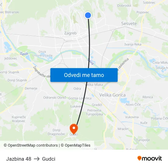 Jazbina 48 to Gudci map
