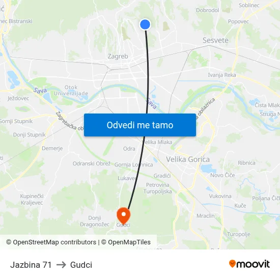 Jazbina 71 to Gudci map