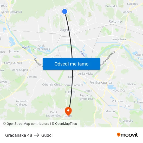 Gračanska 48 to Gudci map