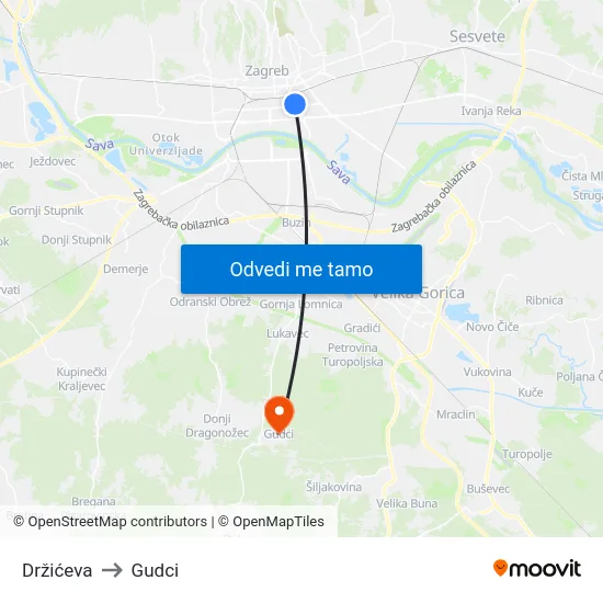 Držićeva to Gudci map