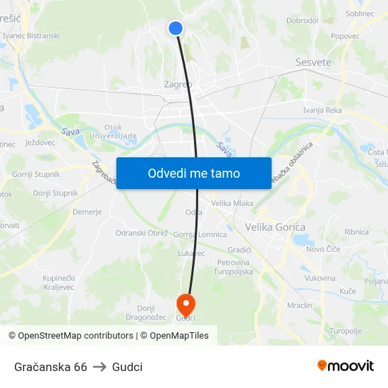 Gračanska 66 to Gudci map