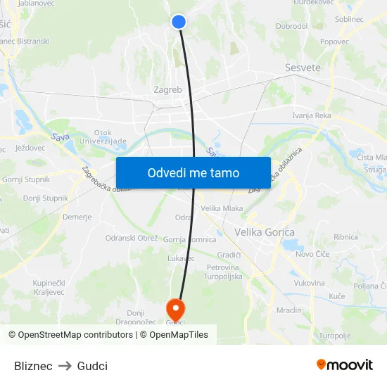 Bliznec to Gudci map