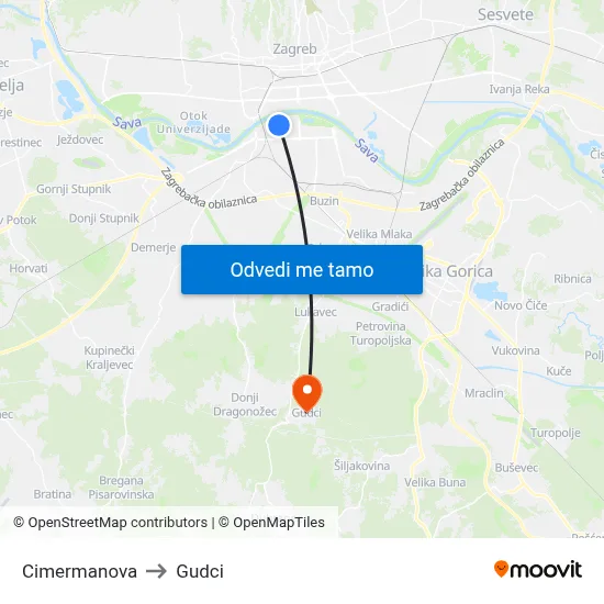 Cimermanova to Gudci map