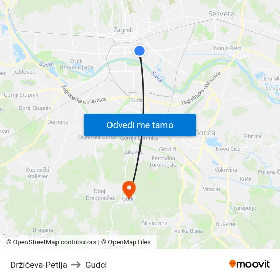 Držićeva-Petlja to Gudci map