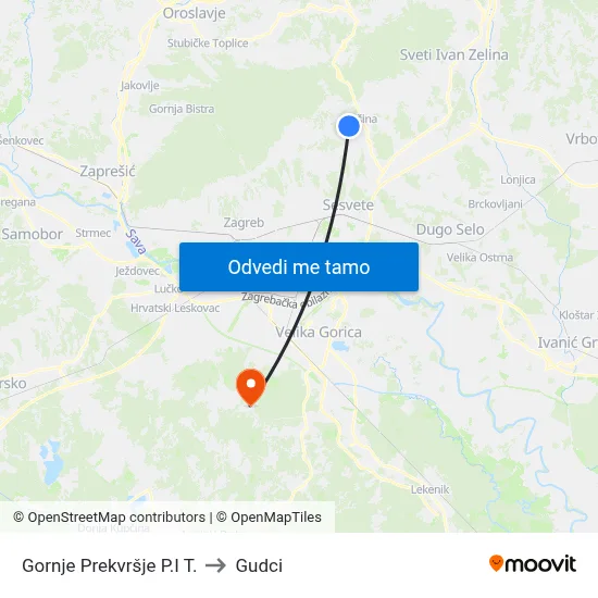 Gornje Prekvršje P.I T. to Gudci map