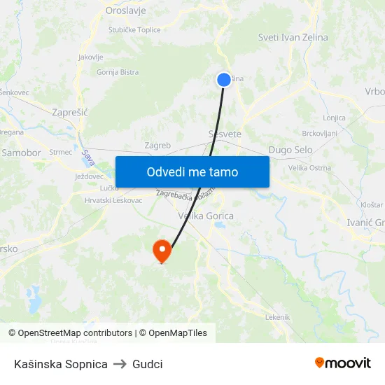Kašinska Sopnica to Gudci map