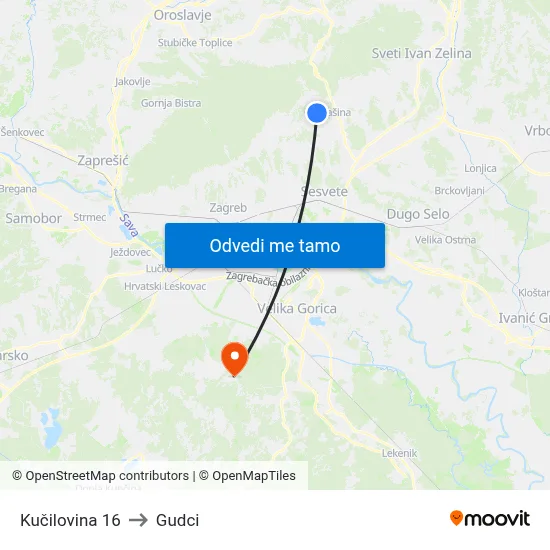 Kučilovina 16 to Gudci map
