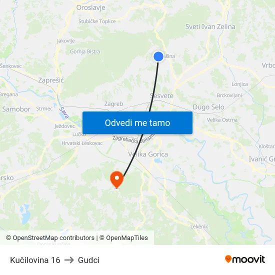 Kučilovina 16 to Gudci map