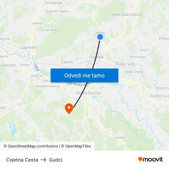 Cvjetna Cesta to Gudci map