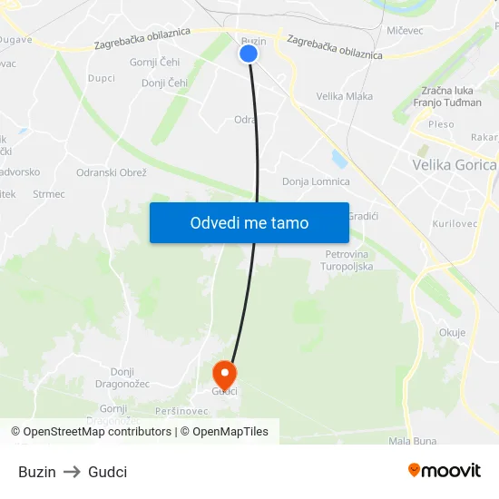 Buzin to Gudci map