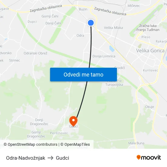 Odra-Nadvožnjak to Gudci map