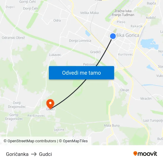 Goričanka to Gudci map