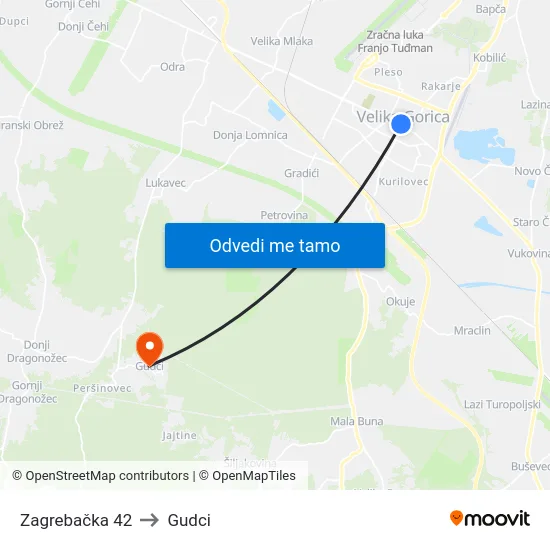 Zagrebačka 42 to Gudci map