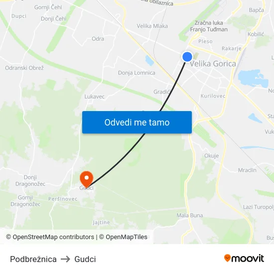 Podbrežnica to Gudci map