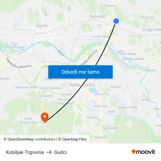 Kobiljak-Trgovina to Gudci map