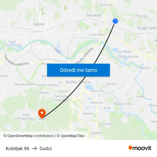Kobiljak 96 to Gudci map