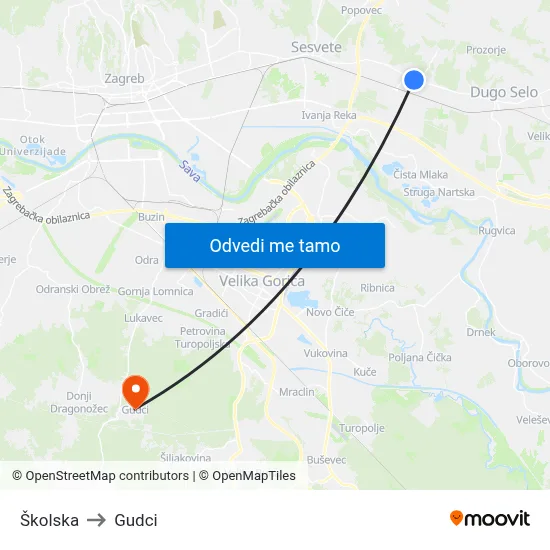 Školska to Gudci map
