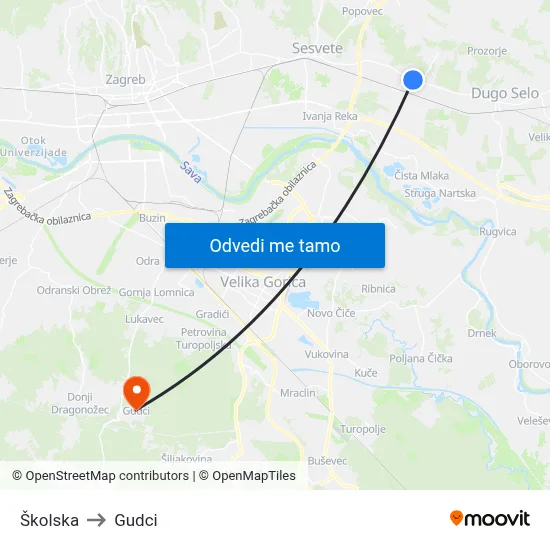 Školska to Gudci map