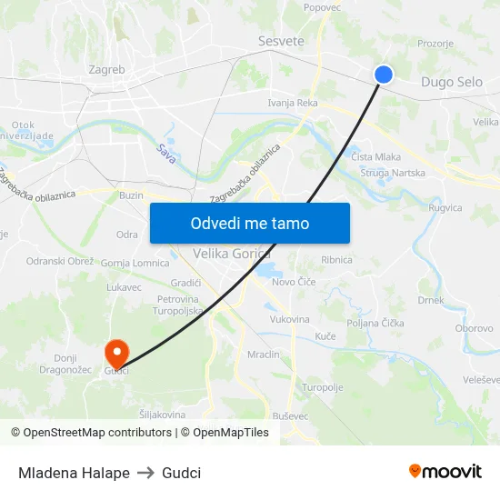 Mladena Halape to Gudci map