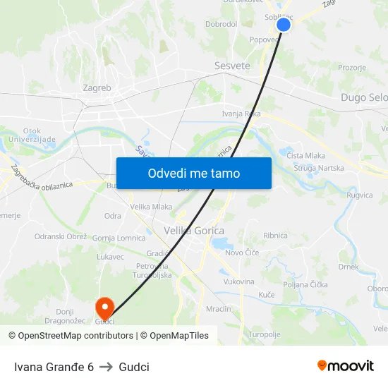 Ivana Granđe 6 to Gudci map