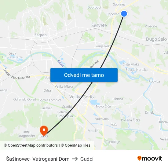 Šašinovec- Vatrogasni Dom to Gudci map
