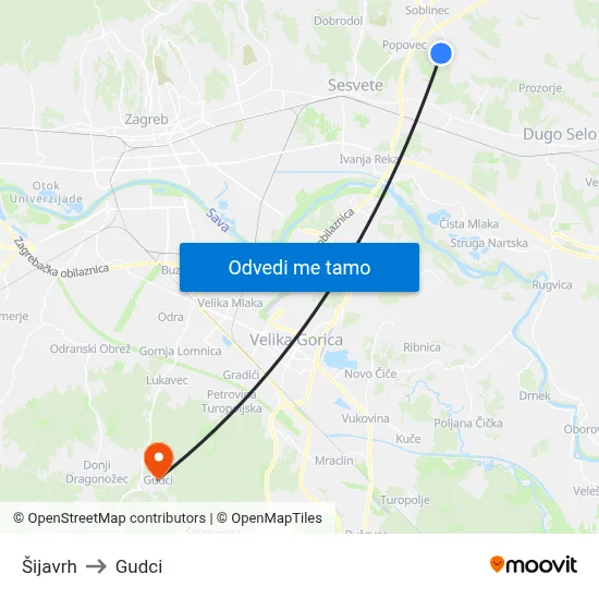 Šijavrh to Gudci map