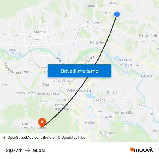 Šija-Vrh to Gudci map