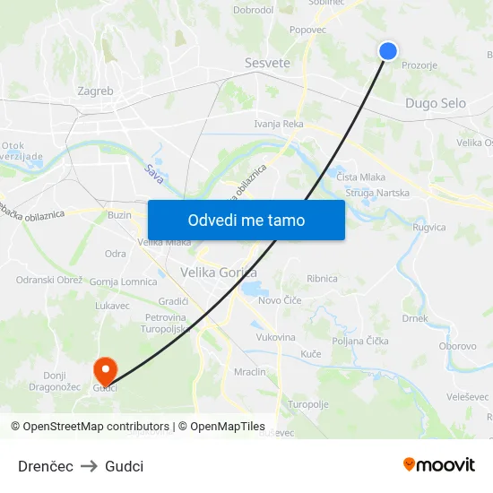 Drenčec to Gudci map