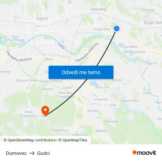 Dumovec to Gudci map