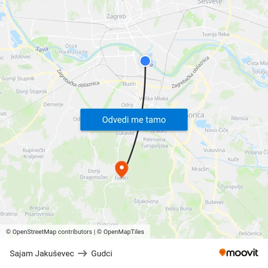 Sajam Jakuševec to Gudci map