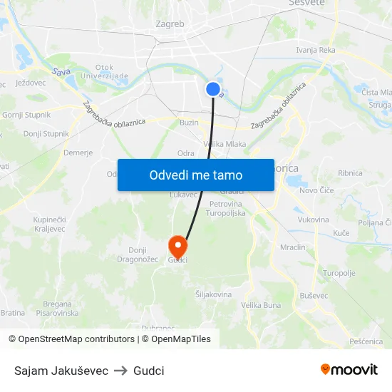 Sajam Jakuševec to Gudci map