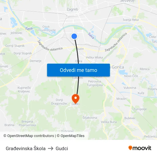 Građevinska Škola to Gudci map