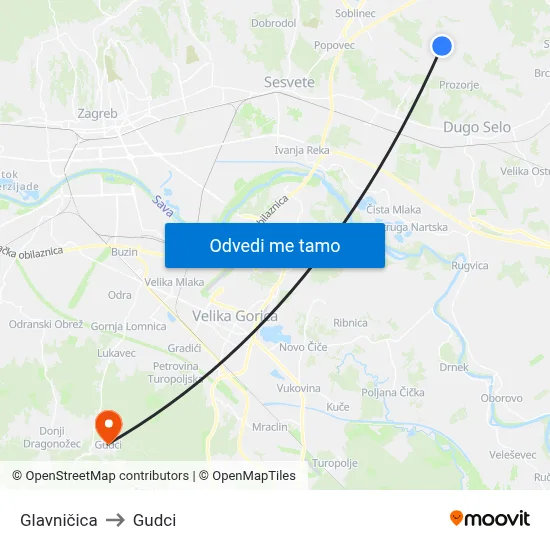 Glavničica to Gudci map