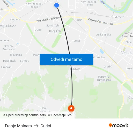 Franje Malnara to Gudci map