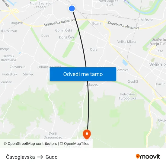 Čavoglavska to Gudci map