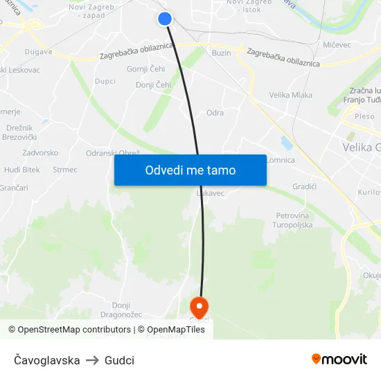 Čavoglavska to Gudci map